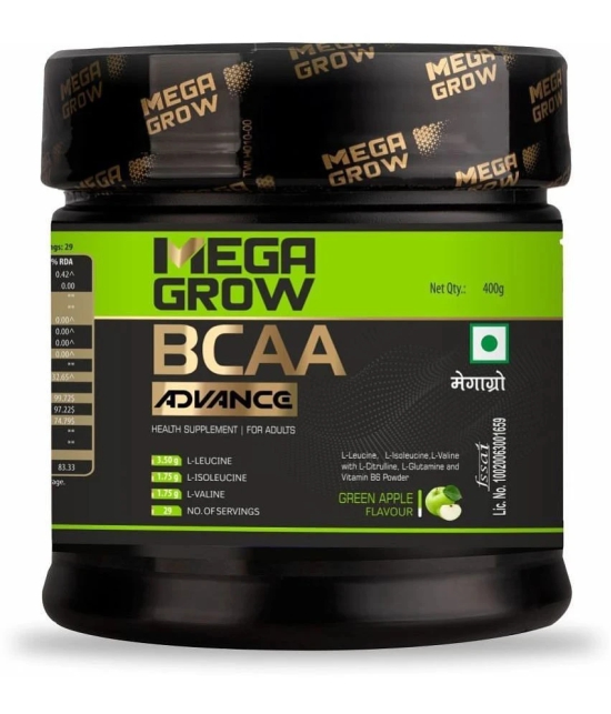 Megagrow Advance BCAA Intra/Pre Workout Supplement for Men Women|Green Apple Flavor,400g-29 Servings