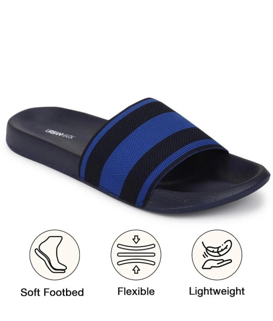 UrbanMark Men Comfortable Light Weight Striped Knitted Slider Slippers- Navy - None