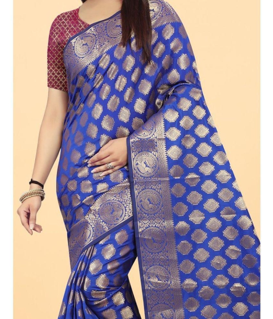 Gazal Fashions - Blue Banarasi Silk Saree With Blouse Piece ( Pack of 1 ) - Blue