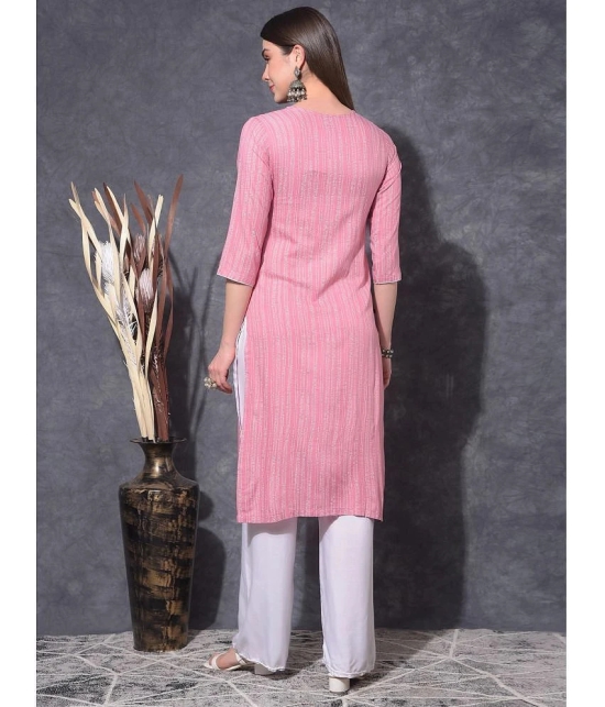 Mamoose Rayon Striped Straight Womens Kurti - Pink ( Pack of 1 ) - None