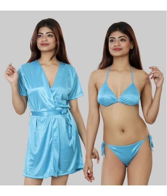 NIVCY - Light Blue Satin Womens Nightwear Robes ( Pack of 2 ) - None