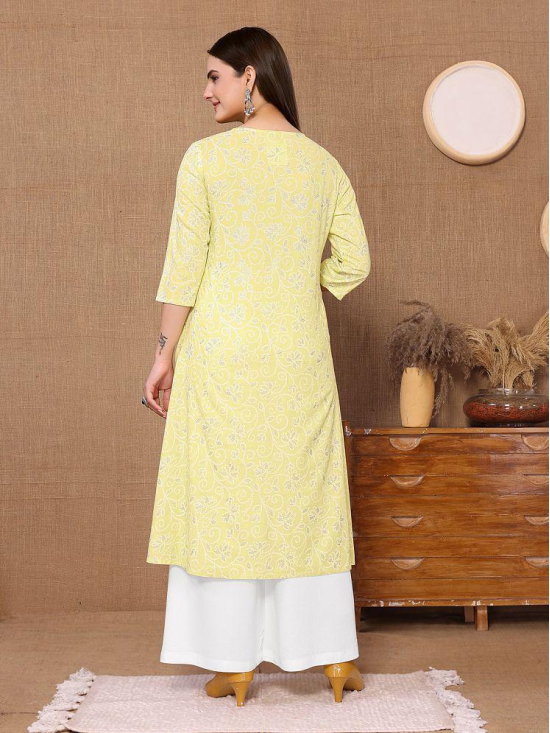 Rangita Women Rayon Yellow Embroidered Calf Length A-line Kurti - None