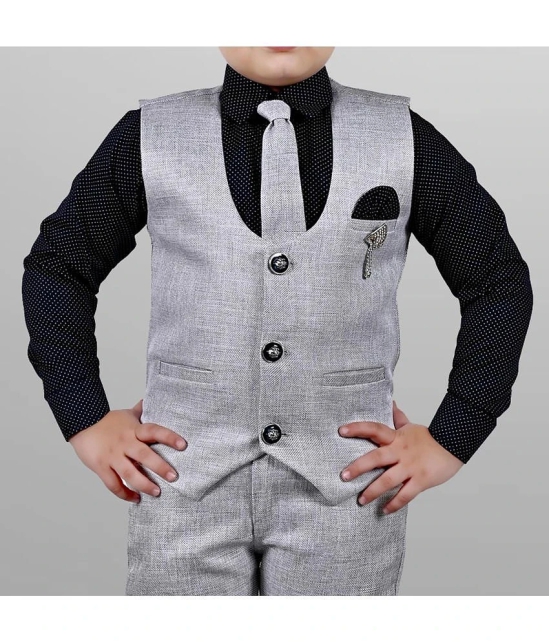 J D Creation - Grey Cotton Boys Indo Western Shirt & Pant with Waistcoat Set ( Pack of 1 ) - None