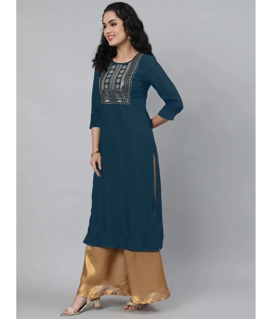 JASH CREATION - Blue Rayon Womens Straight Kurti ( Pack of 1 ) - None