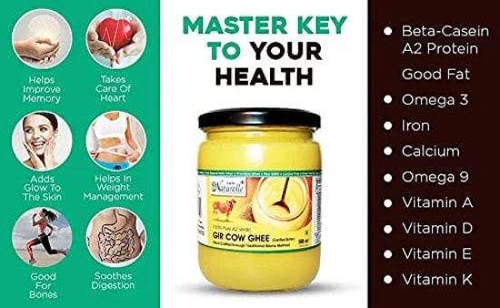 Farm Naturelle A2 Pure Gir Cow Ghee 1000ml Extra In Glass Bottle | Extra Engraved Virgin Wooden Spoon| 100% Desi Gir Cow Ghee | Vedic Bilona Method-Curd Churned-Golden | Lab Tested Grainy & Aromatic, Keto Friendly | Non-GMO Grassfed, Premium & Traditional