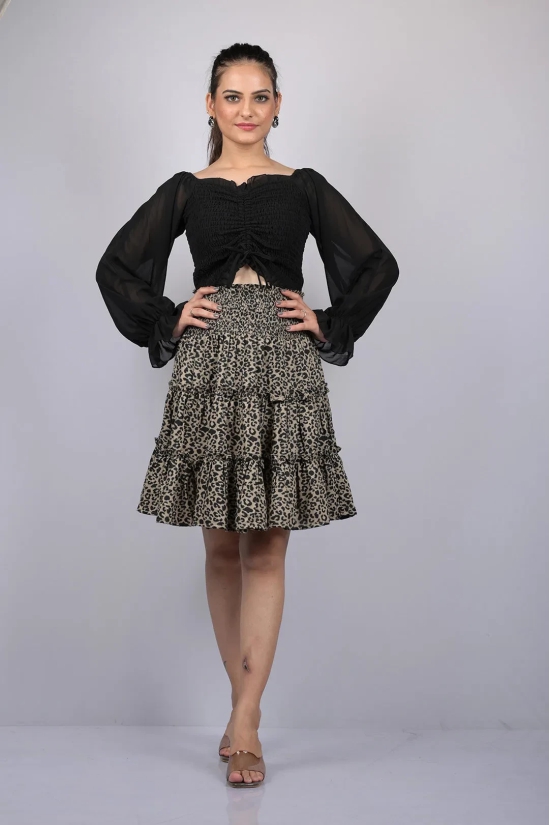 Animal Print Flare Knee Length Skirt (OTLKT1009)-Black / XL