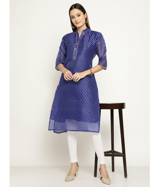 Queenley - Blue Silk Women's Straight Kurti ( Pack of 1 ) - None