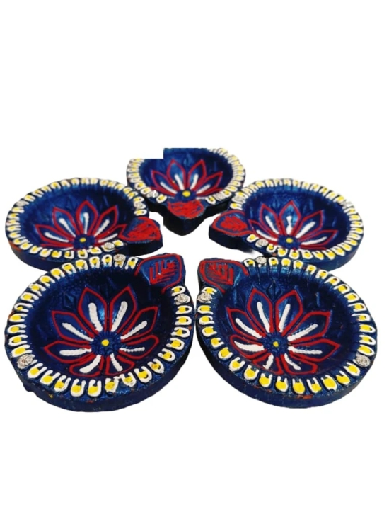 Handmade Blue Clay Diya Set of 6 for Diwali Decoration