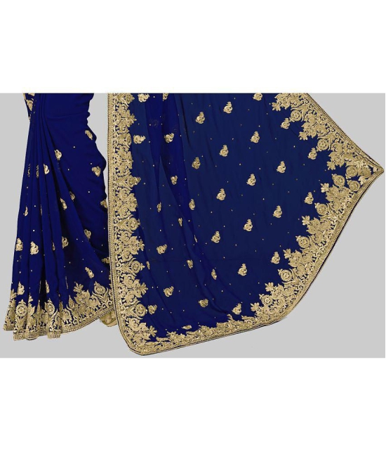 Om Shantam Sarees - Navy Blue Georgette Saree With Blouse Piece ( Pack of 1 ) - Navy Blue