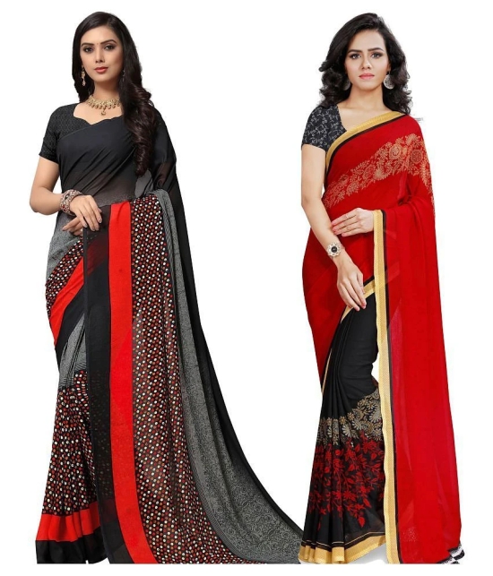 Anand Sarees - Multicolor Georgette Saree With Blouse Piece (Pack of 2)