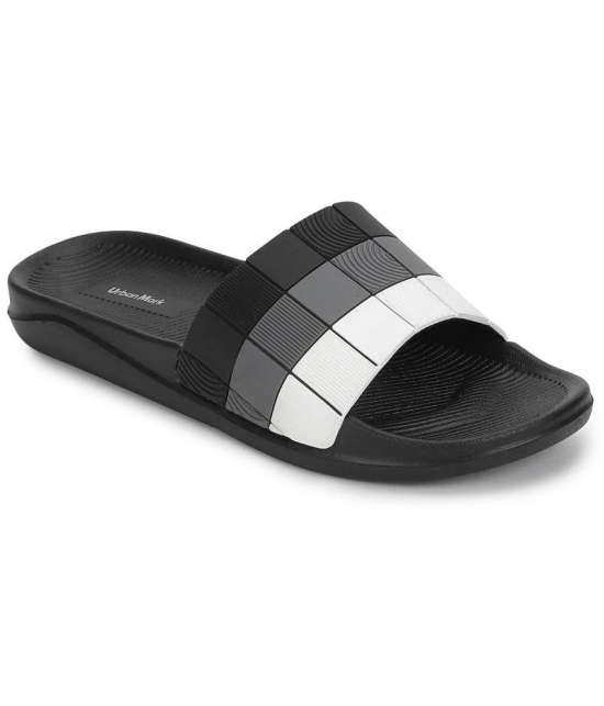 UrbanMark Men Comfortable Light Weight Check Chips Vamp Slidder Slippers-Black - None