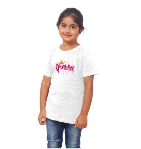 Girls Cotton Princess Half Sleeve TShirt (White) PID41482