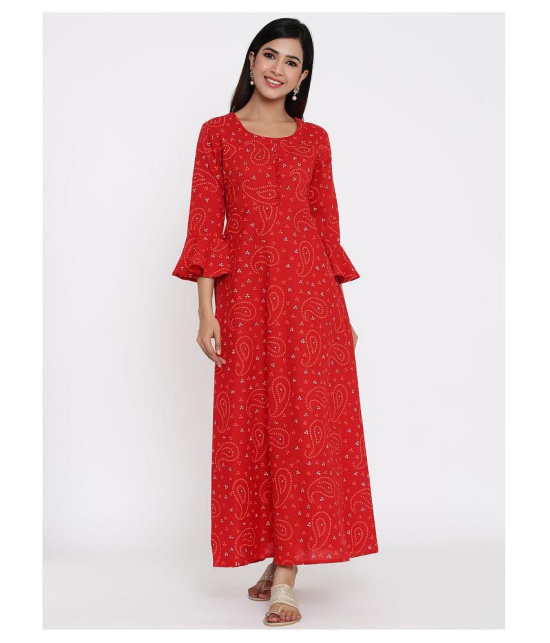 Kbz - Red Cotton Women's Flared Kurti ( Pack of 1 ) - XL