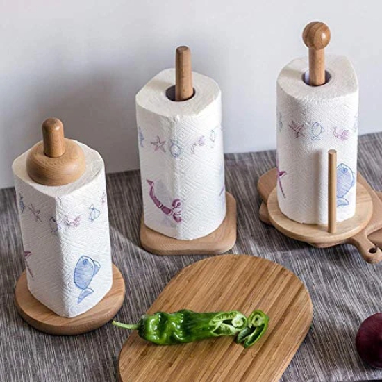 Nidy® Counter Top Bamboo Paper Towel Holder, Standing Paper Towel Holders Roll Wooden Holders for Home Kitchen Countertop Bathroom Toilet- Tissue Rack for Kitchen Bathroom