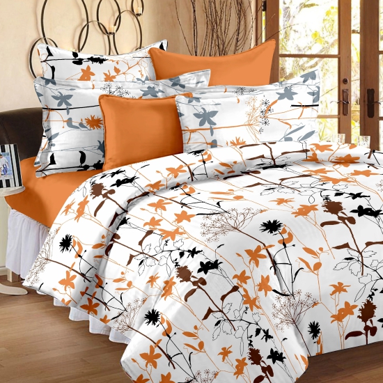 Metro Cotton Double Bedsheets Combo - Pack of 2  - White Printed Floral and Dalmatian / Polka Dots