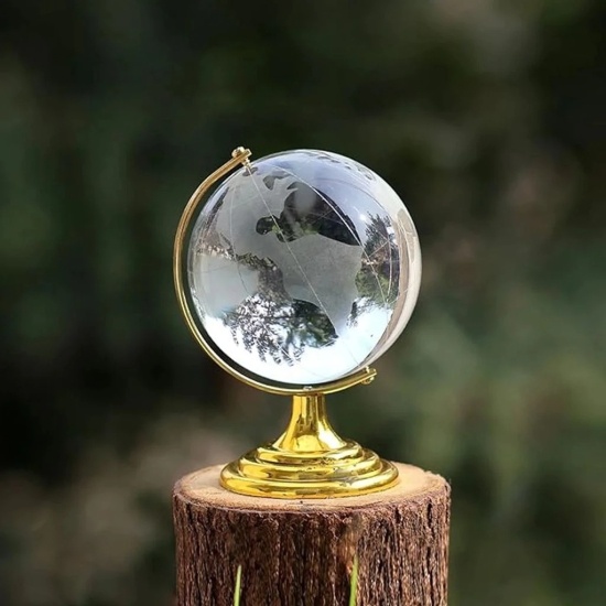 Crystal Globe / World Map 50 mm with Golden Stand (1 Pc)