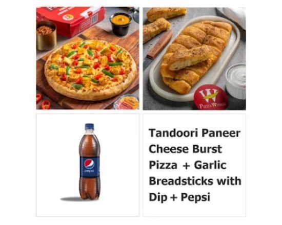 Tandoori Paneer Cheese Burst+Coke+Garlic Breadsticks with Dip