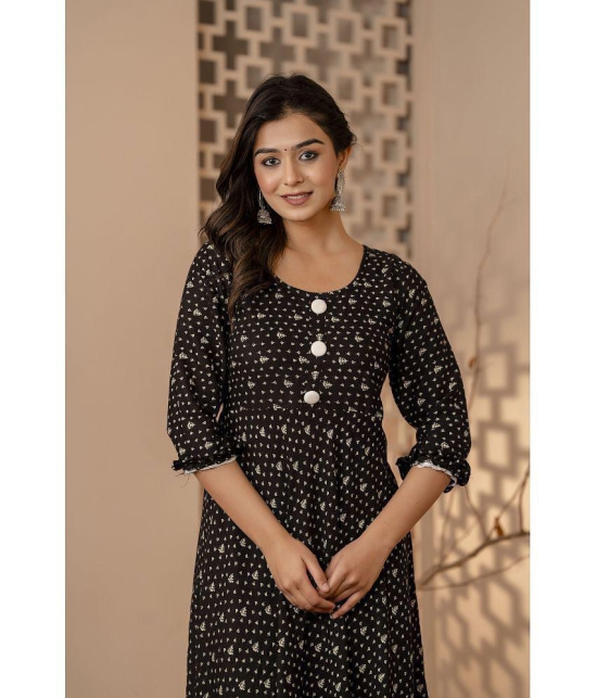 Kapadia Rayon Printed Anarkali Womens Kurti - Black ( Pack of 1 ) - None