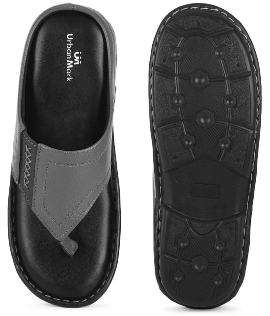 UrbanMark Men Extra Comfort Faux Leather Outdoor Slippers- Grey - None