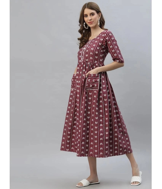 Stylum - Wine Cotton Blend Womens Flared Kurti ( Pack of 1 ) - None