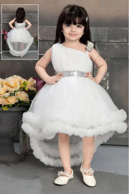 Cutedoll White High Low Kids White Dress For Birthday-2-3 Year