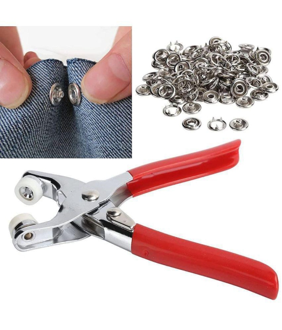 18-ENTERPRISE 100pc Silver Button emergency button tool Thickened Snap Fasteners Kit Metal Five Claw Set with Hand Pressure Pliers Tool DIY Sewing Buttons Set for Clothing Sewing, Crafting (