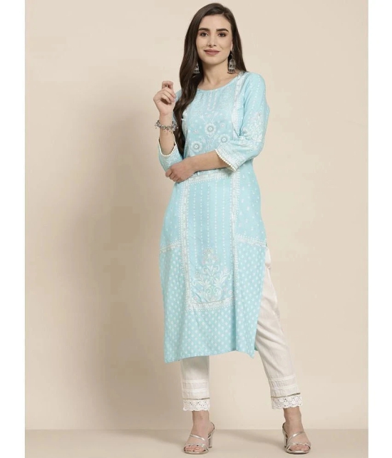 Juniper - Blue Rayon Womens Straight Kurti ( Pack of 1 ) - None