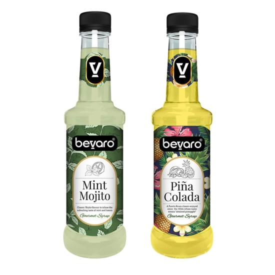 BEVARO Mint Mojito Syrup and Pina Colada Syrup Combo, 300ml each (600 ml, Pack of 2)