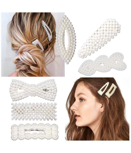 FOK 10 Pcs Pearl Stylish Hair Barrettes Design Hair Styling Clip Pin For Girls & Women - White