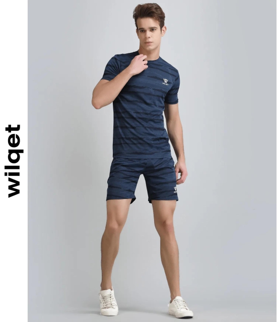 Mens Jacquard SS Round Neck T-Shirts Shorts-Navy / M