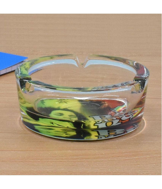 Glass Ashtray for Smokers, Printed, Round (9832) - Multi Color