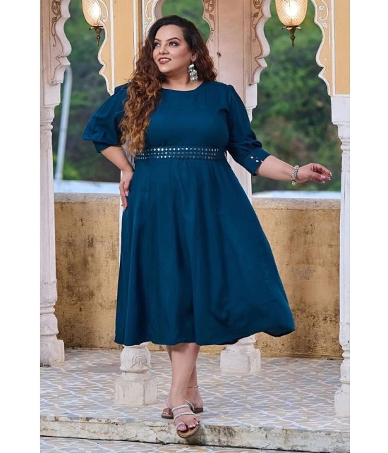 PrettyPlus by Desinoor.com Rayon Solid Midi Womens Fit & Flare Dress - Teal ( Pack of 1 ) - None