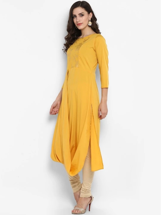 Women Yellow Printed Straight Asymmetric Kurta