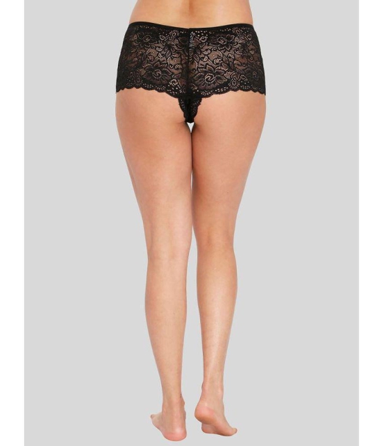 ILRASO - Black Lace Self Design Womens Boy Shorts ( Pack of 1 ) - None