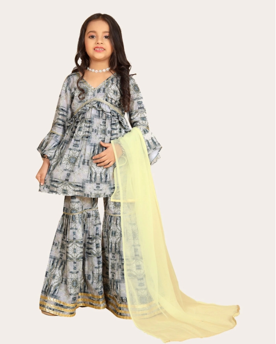 Girls Gharara Suite Set with Dupatta-Grey / 10 - 11 Years