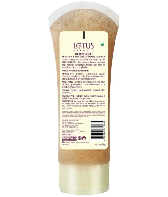 Lotus Herbals Berryscrub Strawberry & Aloe Vera Exfoliating Face Wash, Deep Cleaning, Blackhead Removal, For All Skin Types, 80g