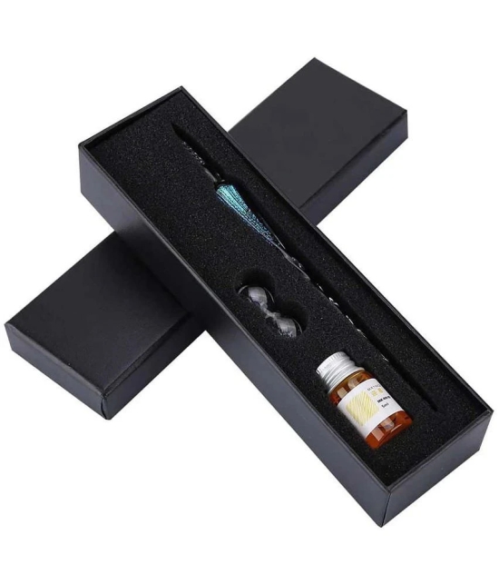 Pindia Jellyfish Glass Dip Pen Ink Set With Penholder For Writing Signature And Business Gift, Black