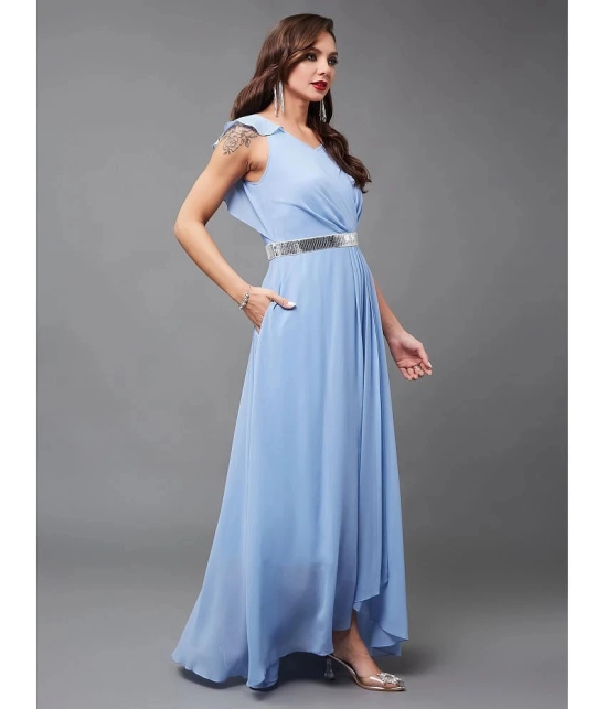 Miss Chase Georgette Solid Full Length Womens Gown - Blue ( Pack of 1 ) - None