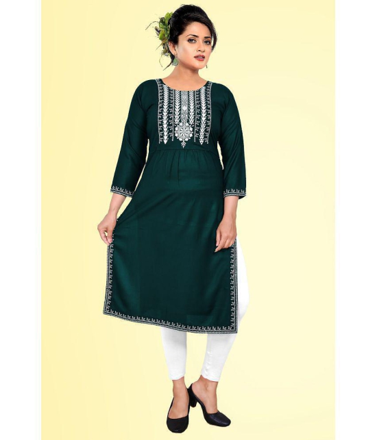 haya fashion - Green Rayon Women's Straight Kurti ( Pack of 1 ) - None