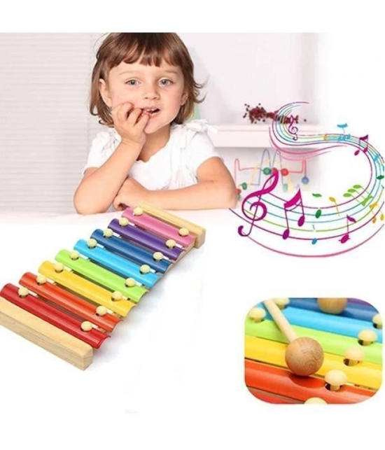 Fratelli Ecofriendly Wooden Xylophone Kids First Musical Sound Instrument Toys with 8 Notes Multicolor Made in India || BIS Approved