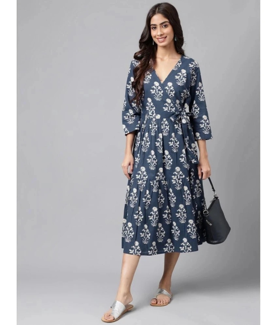 Janasya - Navy Blue Cotton Womens A-line Dress ( Pack of 1 ) - None