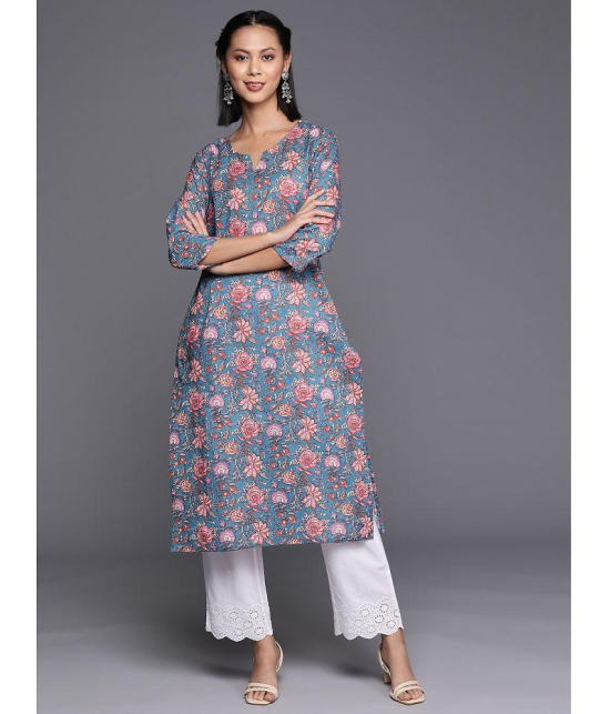 Varanga Cotton Printed Straight Women's Kurti - Blue ( Pack of 1 ) - None