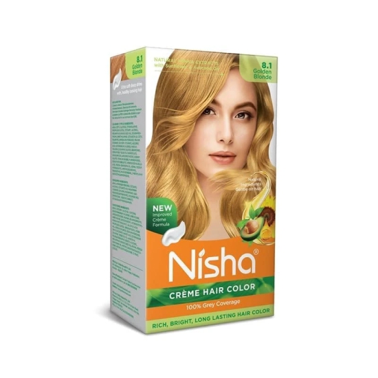 Nisha Creme Hair Color 8.1 Golden Blonde 120g, Permanent Hair Colour with Henna Extract, 100% Grey Coverage