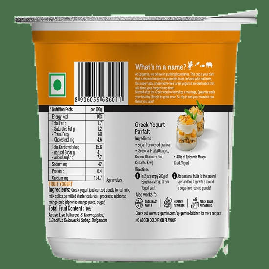 Dairy Tales Alphonso Mango Greek Yogurt, 100 gms