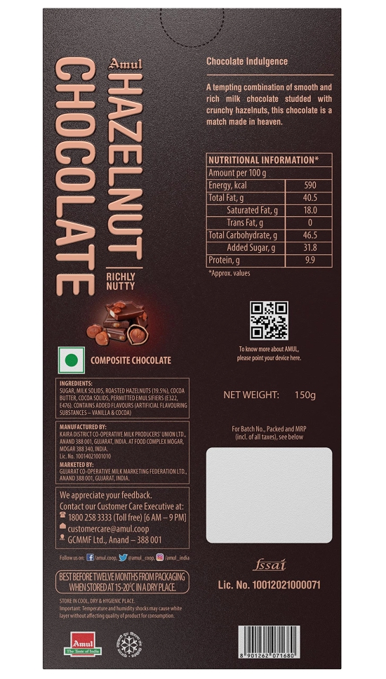 Amul Hazelnut Chocolate, 150 Gm