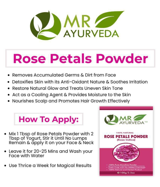 MR Ayurveda 100% Organic Rose Petals Powder for Skin Face Pack Masks 100 gm