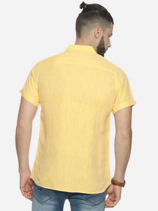 Men Lemon Yellow Hemp Casual Half Sleeve Shirt