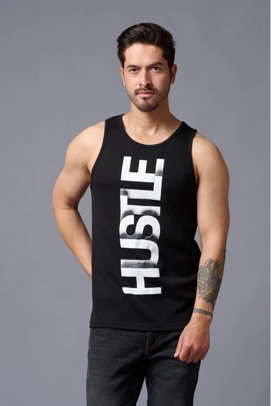 Husstle Printed Black Vest for Men 4XL