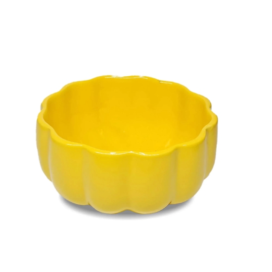 Scalloped Ceramic Serving Bowl Yellow