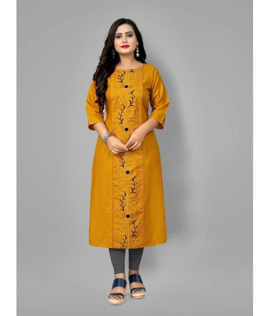 RIAANA - Mustard Cotton Blend Women's Straight Kurti ( Pack of 1 ) - None